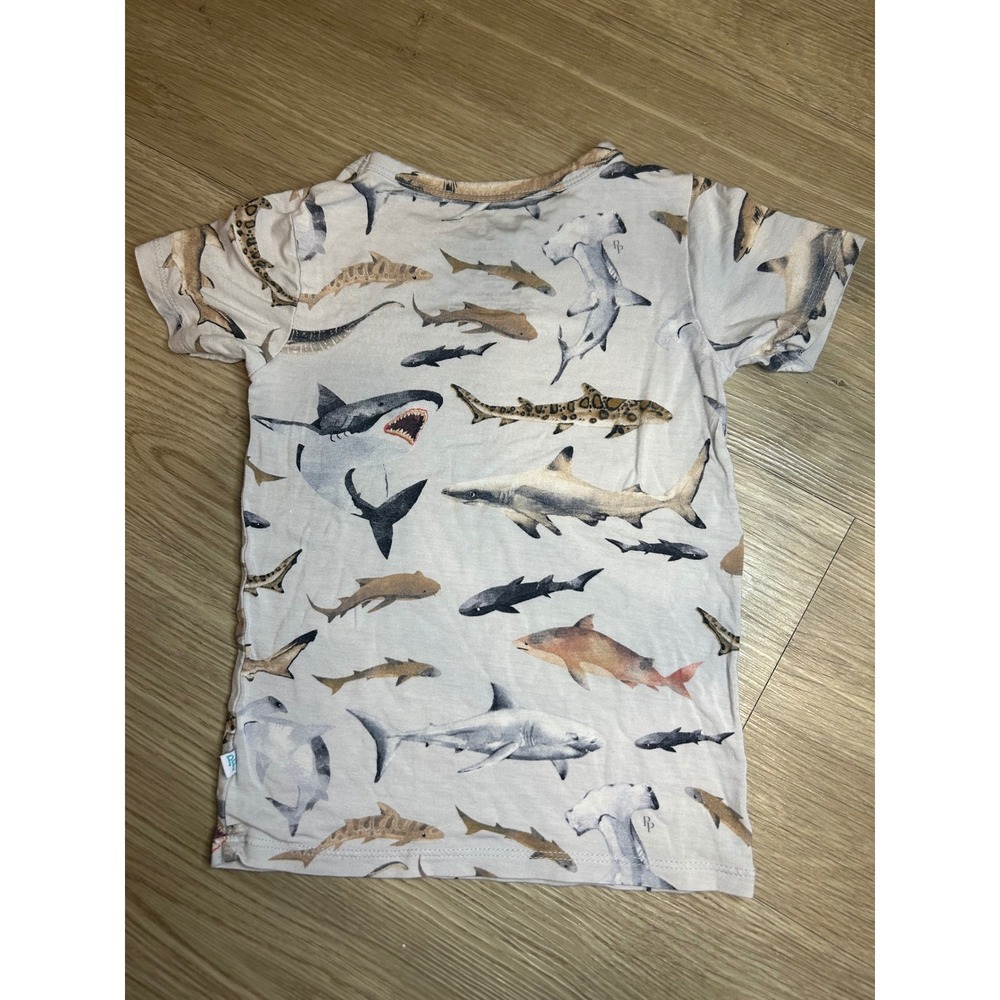Posh Peanut Shark Print Bamboo Short Sleeve Tee Grey Toddler 2T Unisex Summer